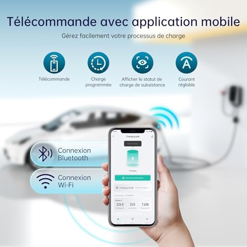 Chargeur EV Wallbox QIAO)) 11 KW pour Voiture électrique Domestique|Triphasé 8-16 A|Prise CEE 16 A|écran LCD 4,3|Applica