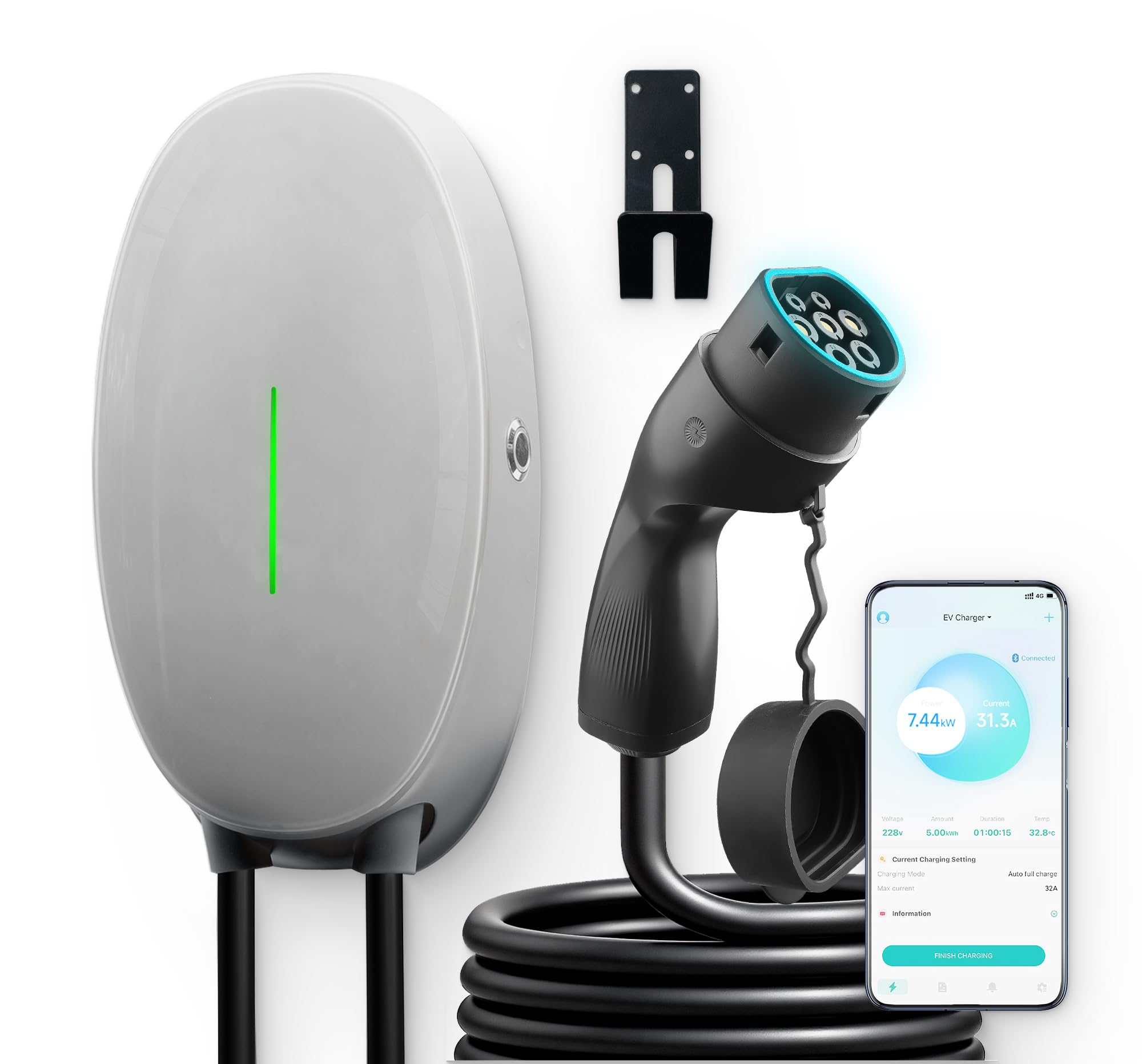 WISSENERGY Wallbox 7.4kW Type 2 pour Voitures Électriques - App Contrôle, Connectivité Bluetooth, Charge Monophasique 32